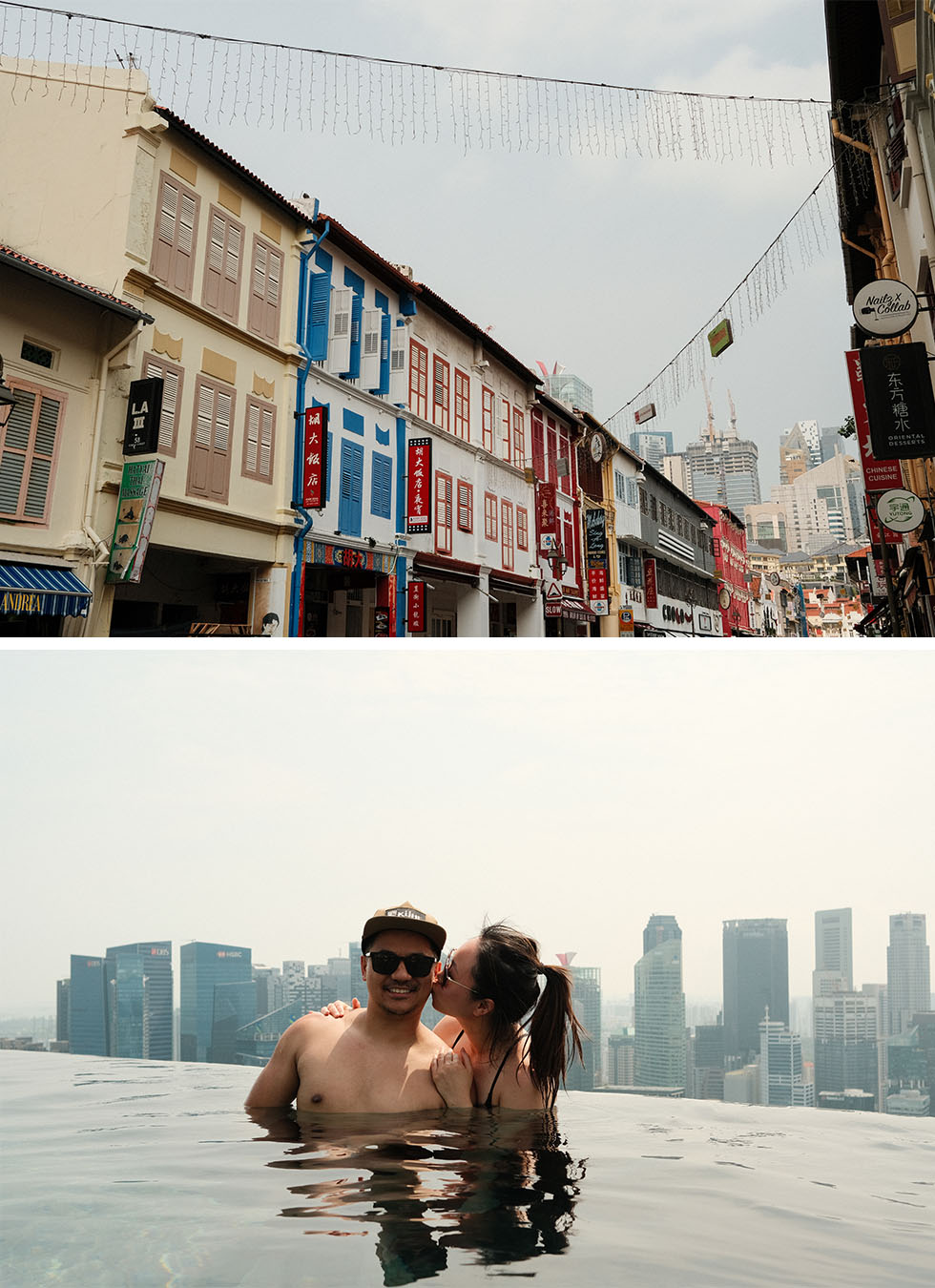 Two images, Maggie and Ryan enjoying their time in Singapore