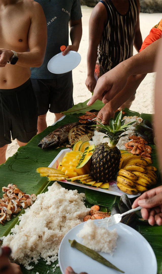 A delicious Philippine meal served on a beach