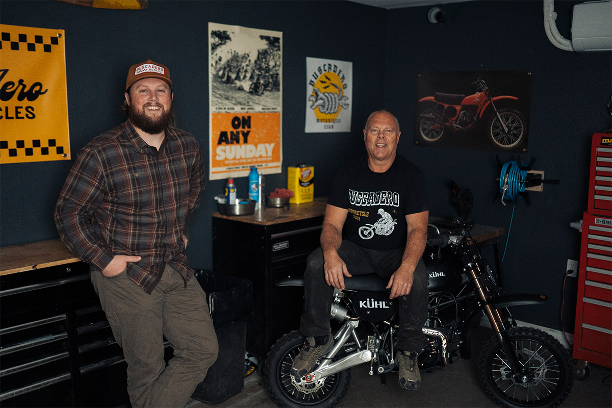 Parker and Mike standing in their bike shop Buscadero Motorcycles
