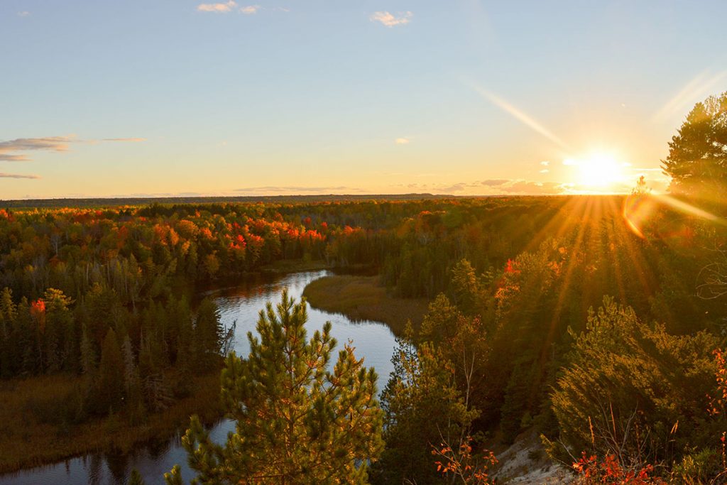The High banks of the Ausable River in Autumn, at Sunset