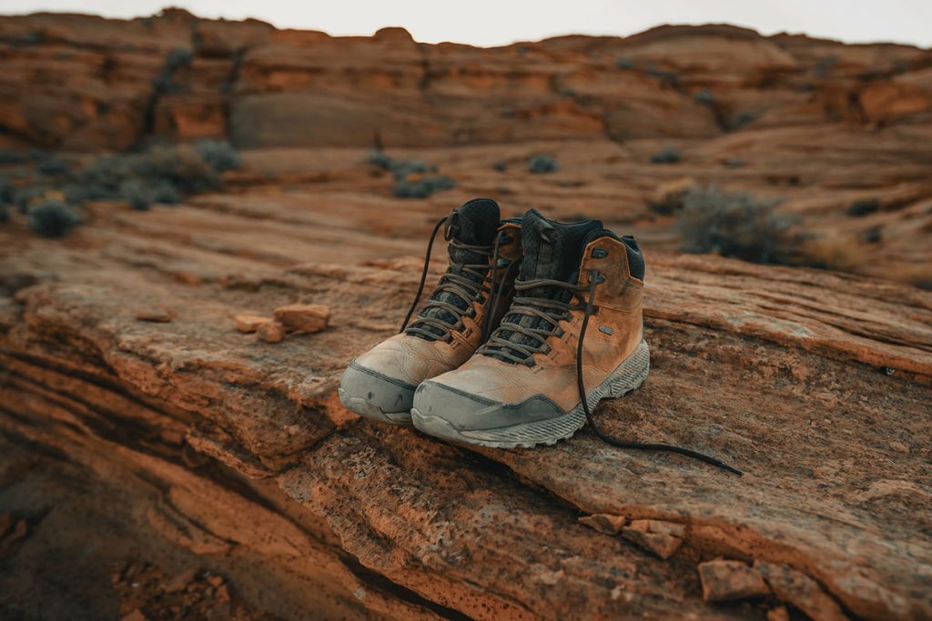 Pair of brown leather hiking boots