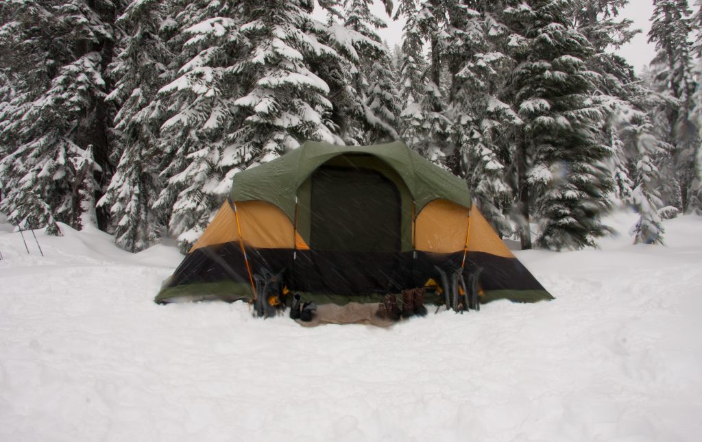 A tent on snow field