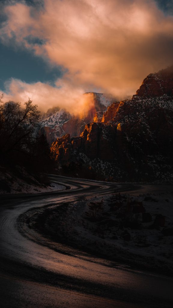 Preparing for Winter in the Backcountry 5 A roadway in the middle of rocky mountains - Zion National Park, Utah.
