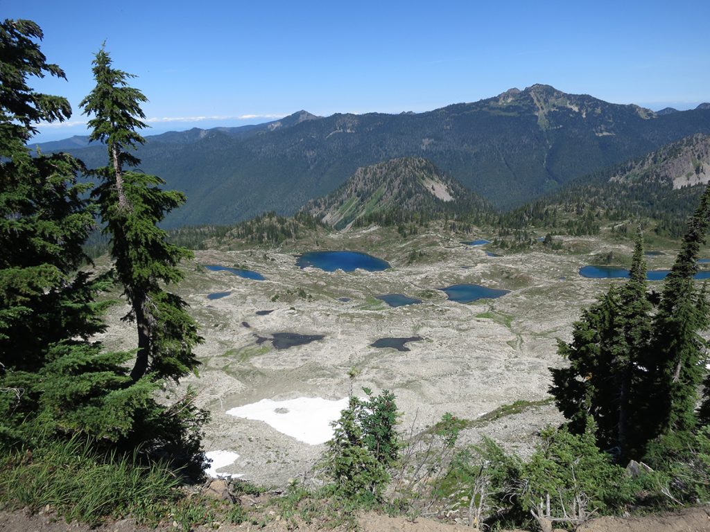 small blue lakes in mountain basin