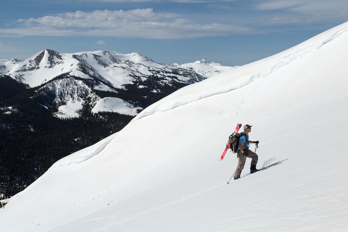 a person back country skiing