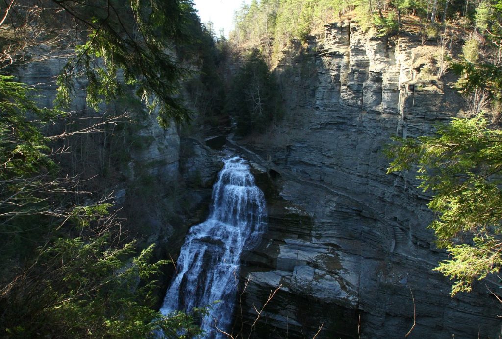 waterfall on tall rock formation