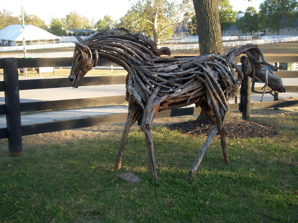 horse sculpture made of branches