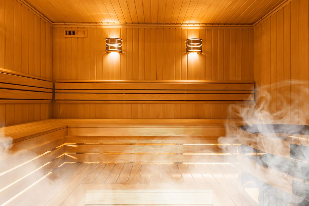 Interior of classic wooden sauna