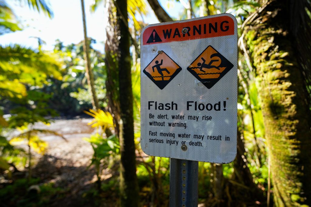 Warning sign for flash floods