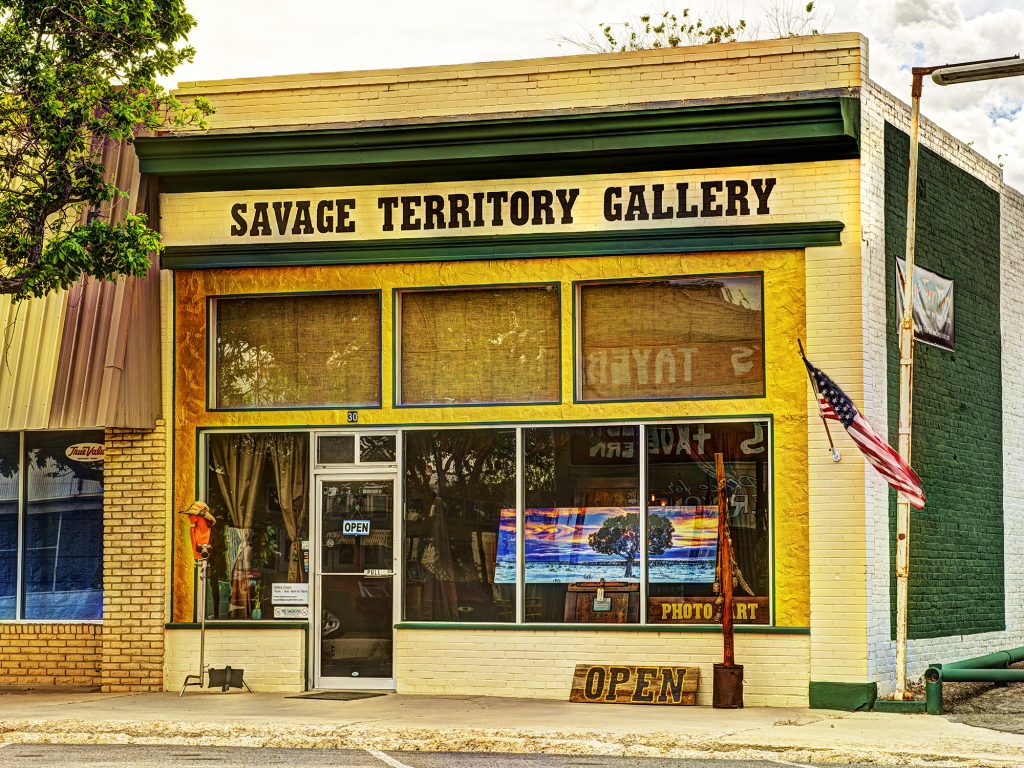 The exterior of Gary Orona’s Savage Territory Fine art Photography Gallery in Green River, Utah