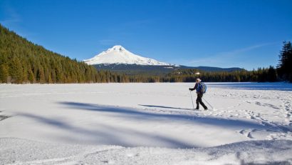 The loop around Trillium Lake is one of many that options available for snowshoeing in Portland.