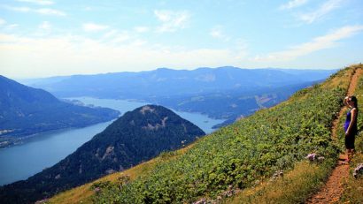 Dog Mountain is awash in wildflowers throughout the spring; it also offers outstanding views of the Columbia River Gorge.