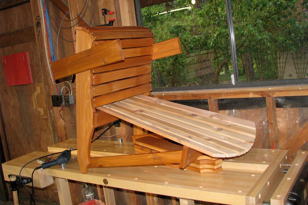 Finished Adirondack Chair in the Workshop