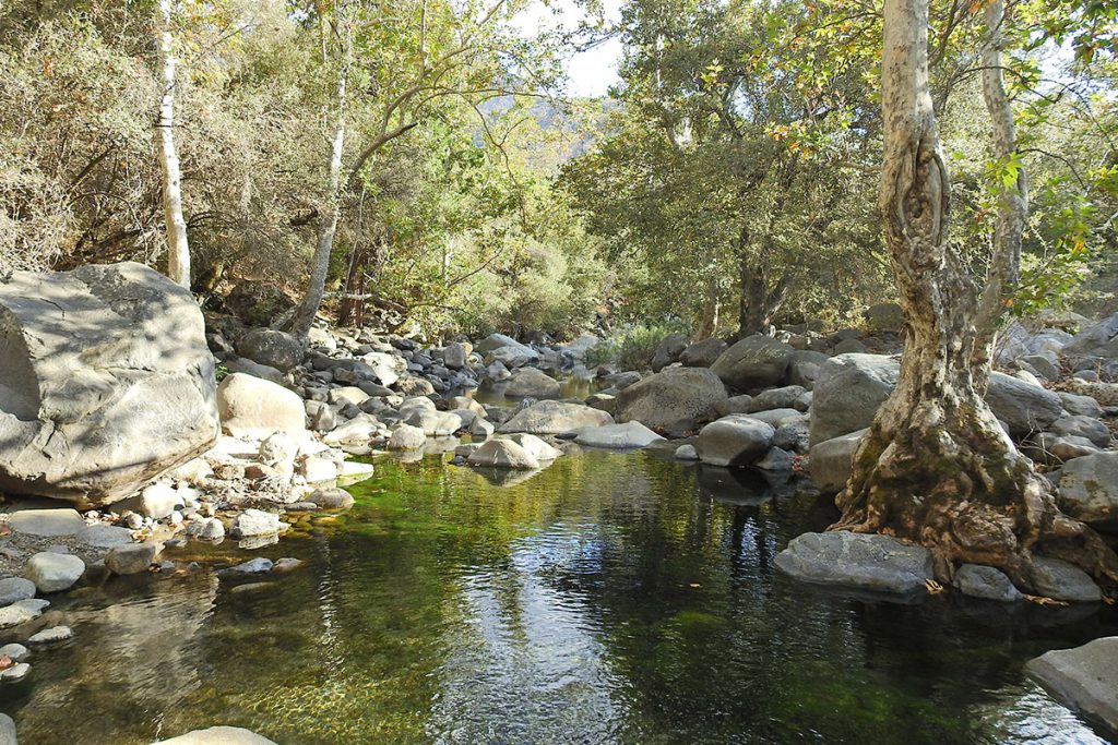 The beautiful scenery of the Marble Fork Kaweah River, which runs alongside Potwisha Campground