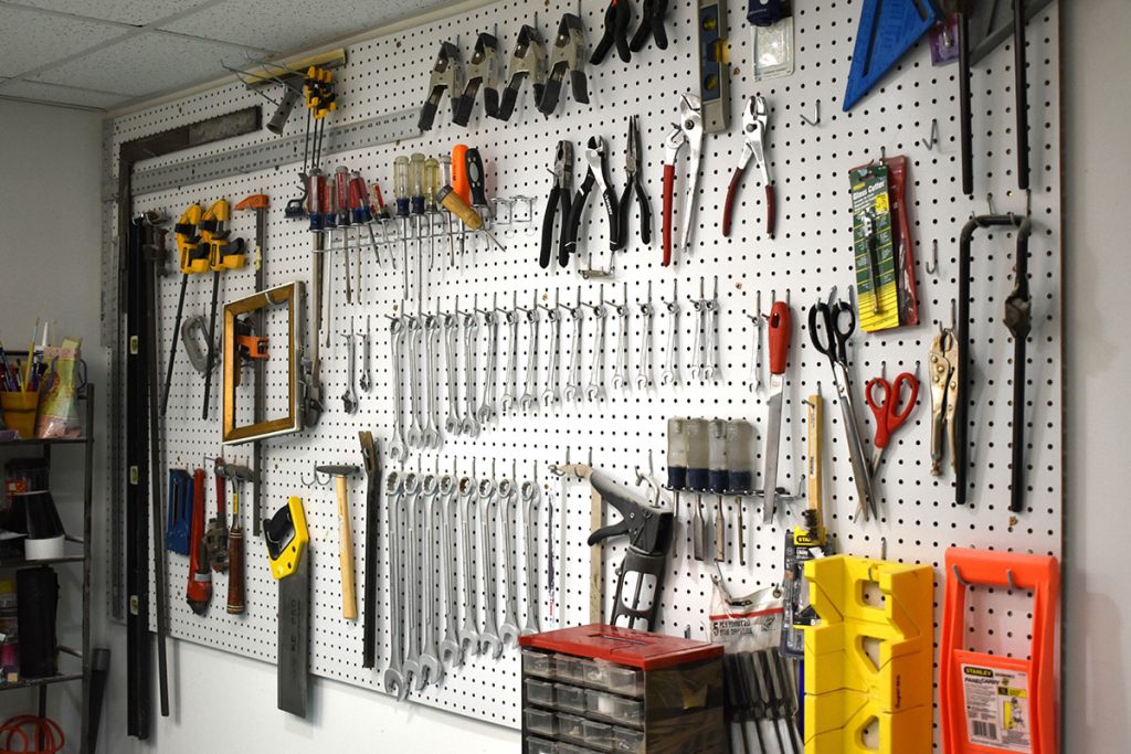 organized tools in workshop