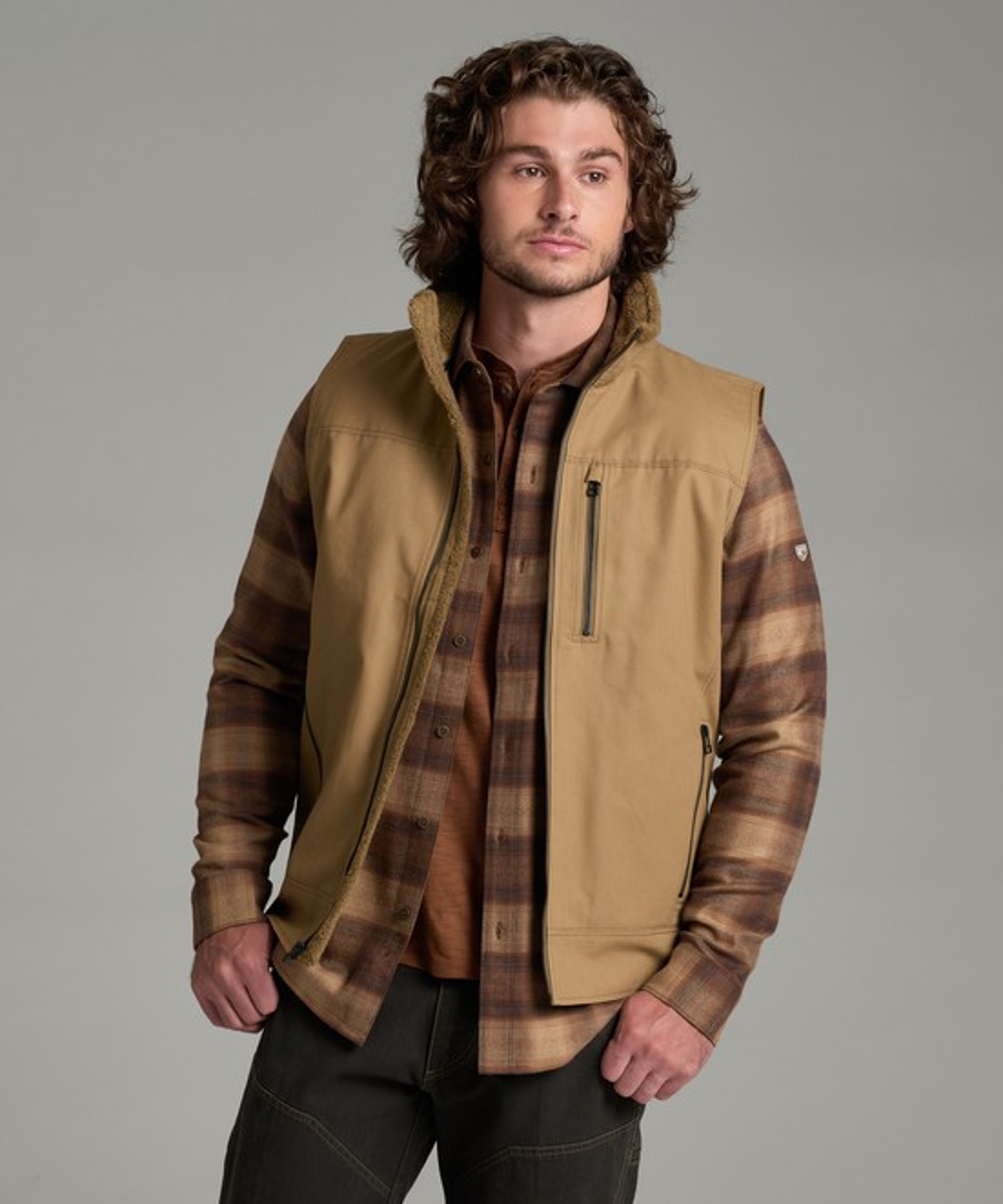 KUHL Burr Vest Lined Desert Khaki Front
