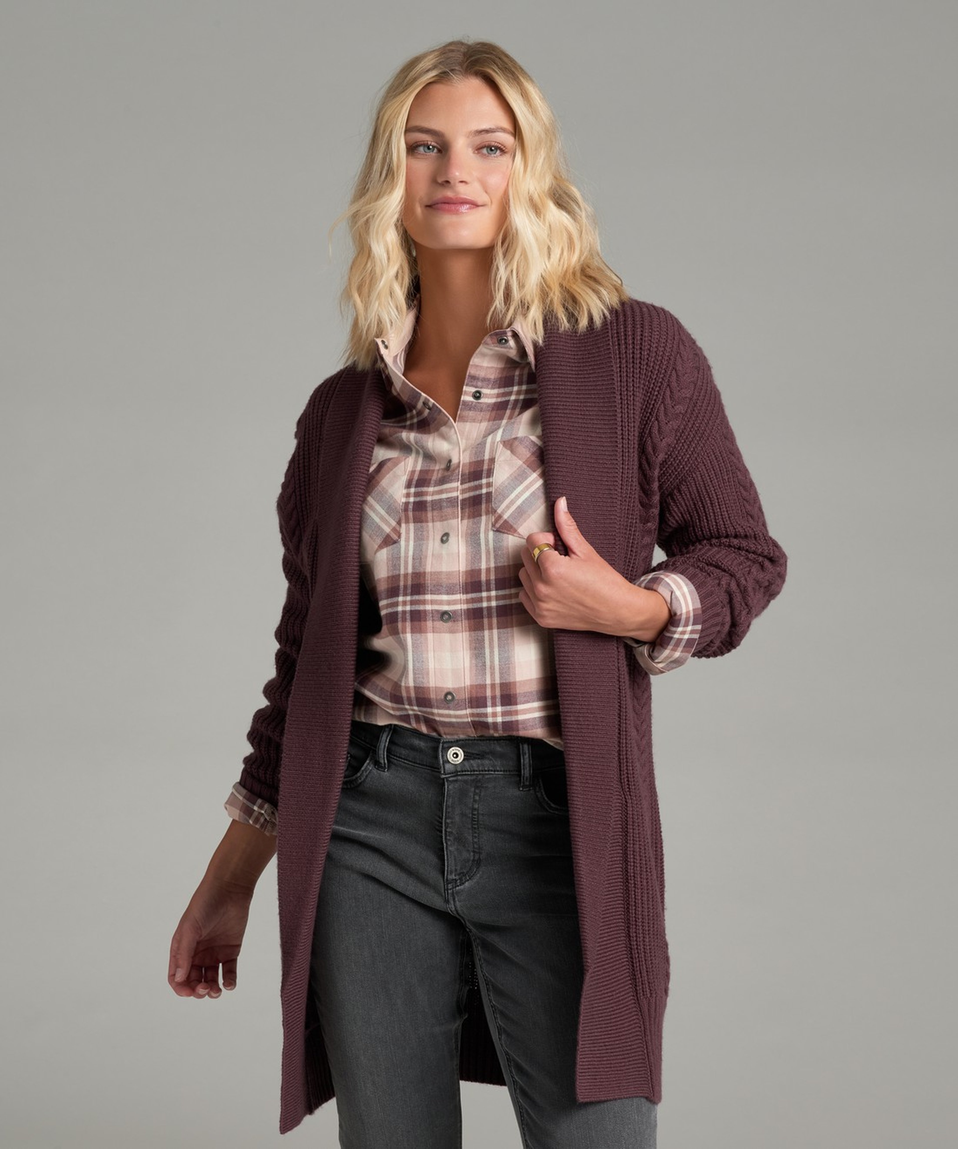 KUHL Fireside Cardigan Mulberry Front