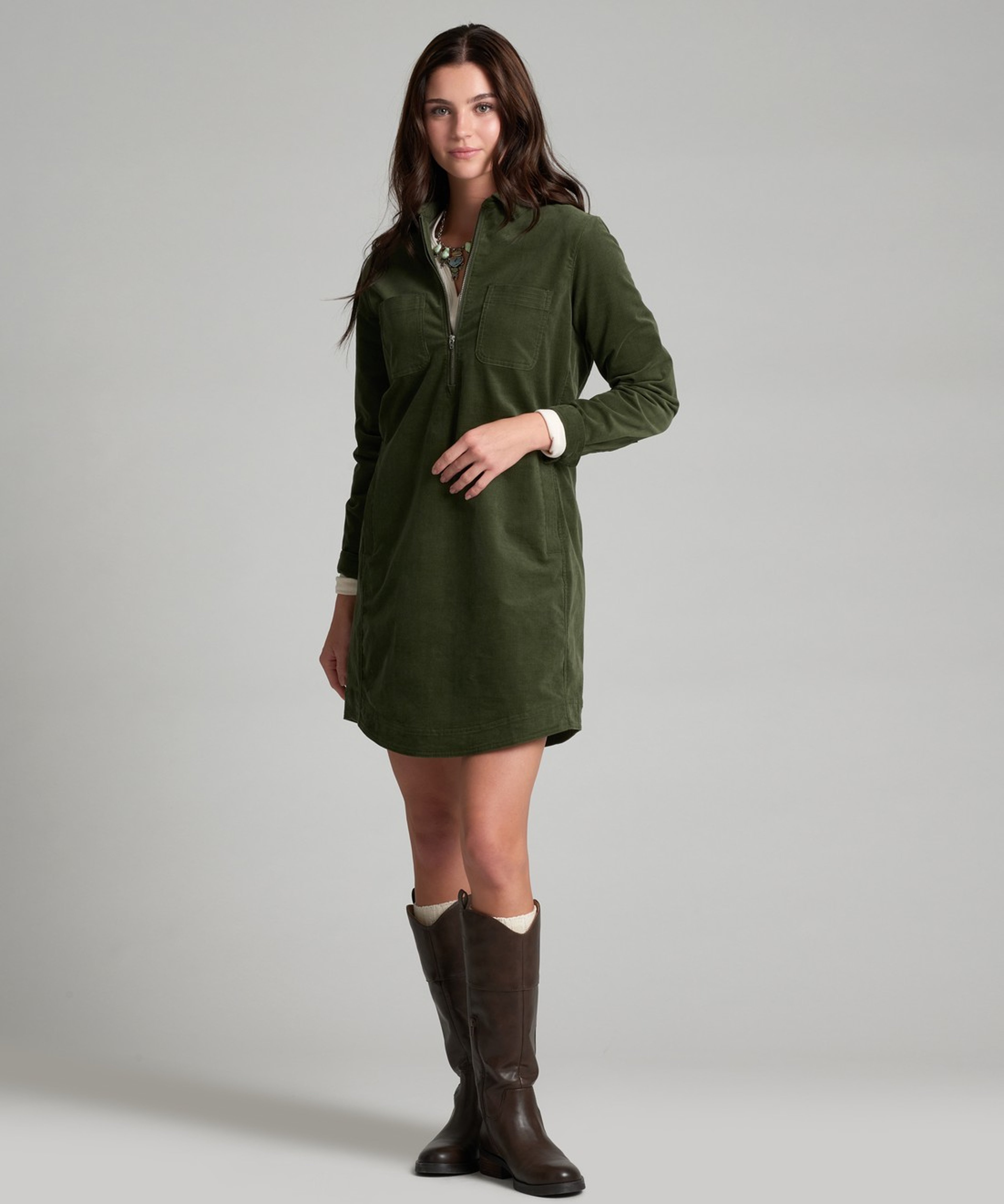 KUHL Lydia Cord Dress Dark Moss Front