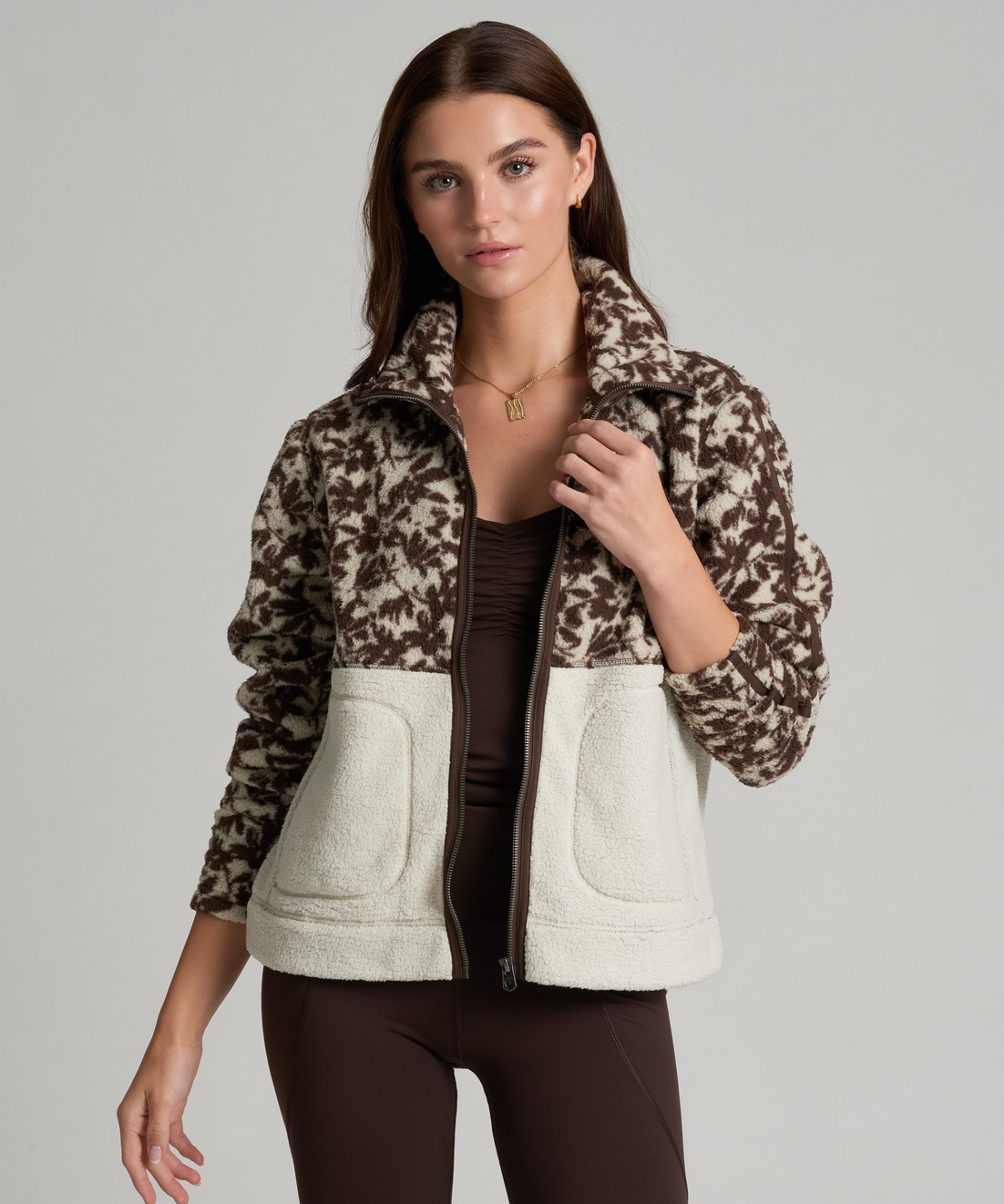 KUHL Cloudline Fleece Jacket Coffee Print Front