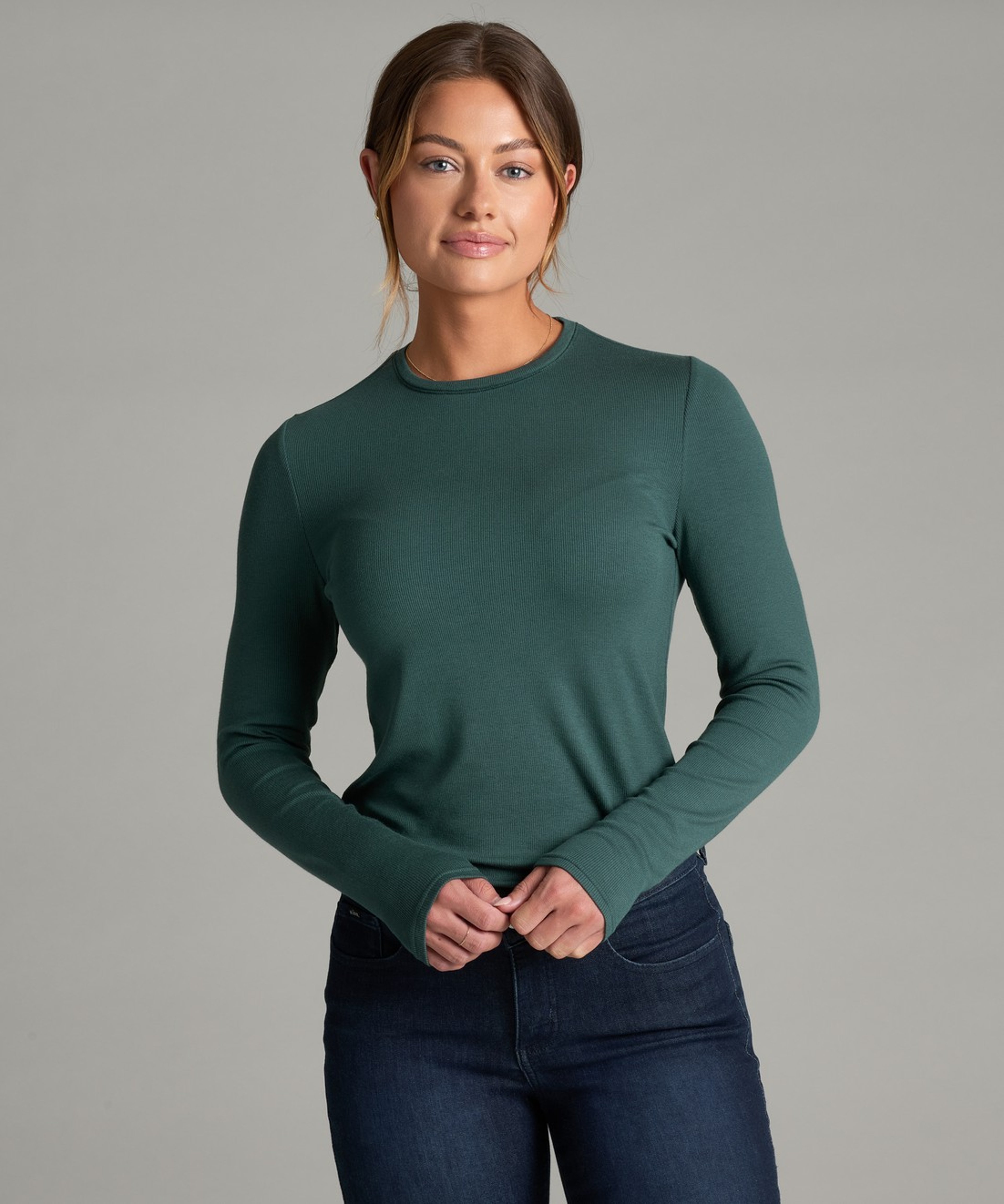 KUHL Fiora Crew LS Rain Forest Front