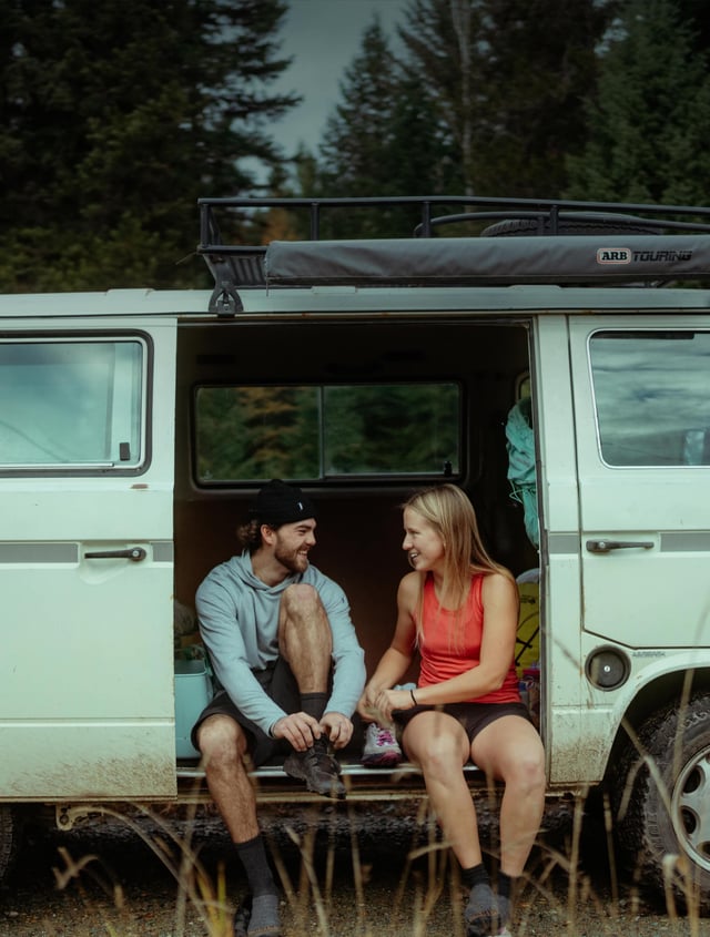 a group of friends on a porch wearing KÜHL clothing.