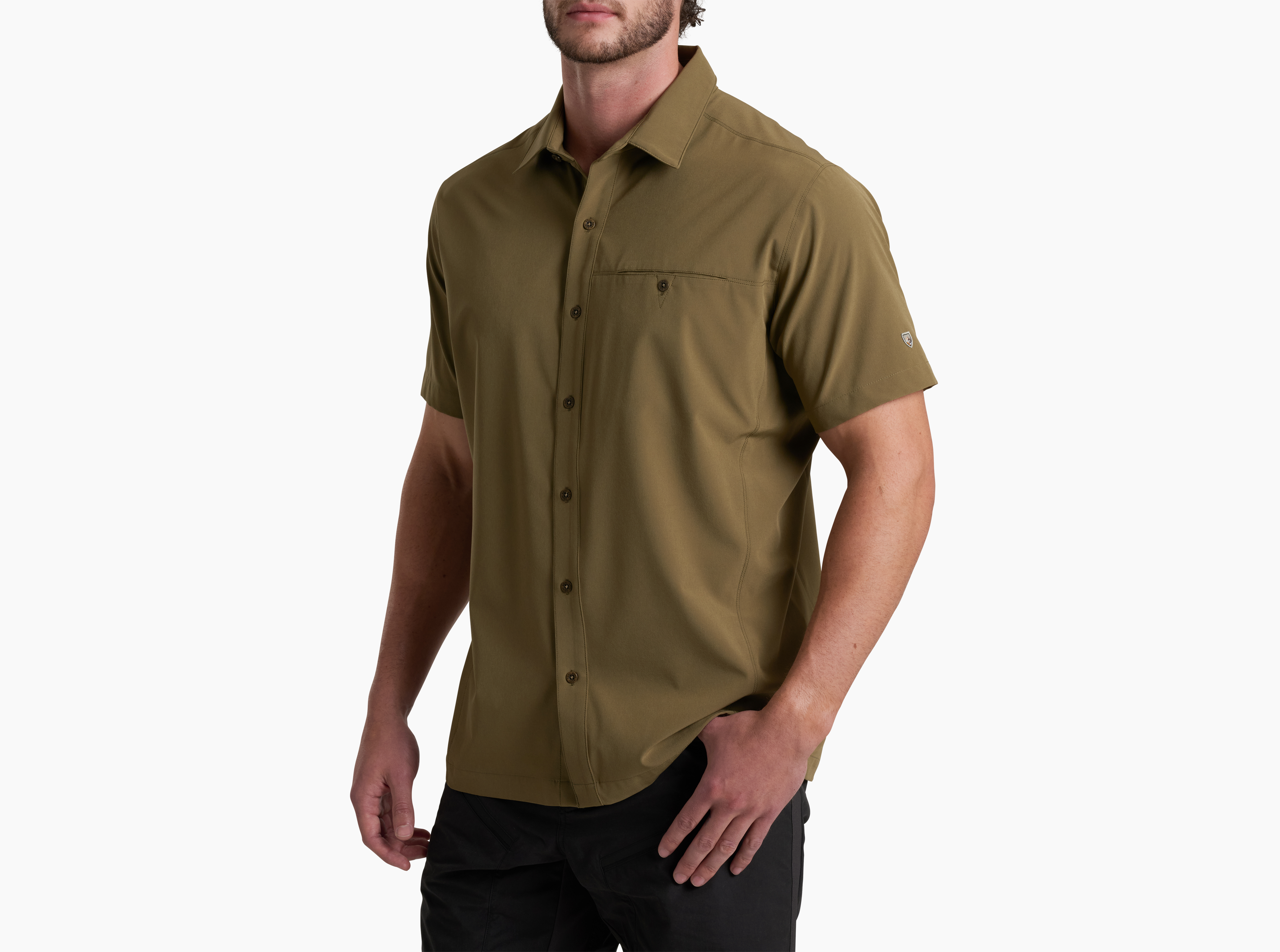 light green pleated dress Men's Khaki Stretch Cotton Slim Fit Formal Shirt With Single Cuffs