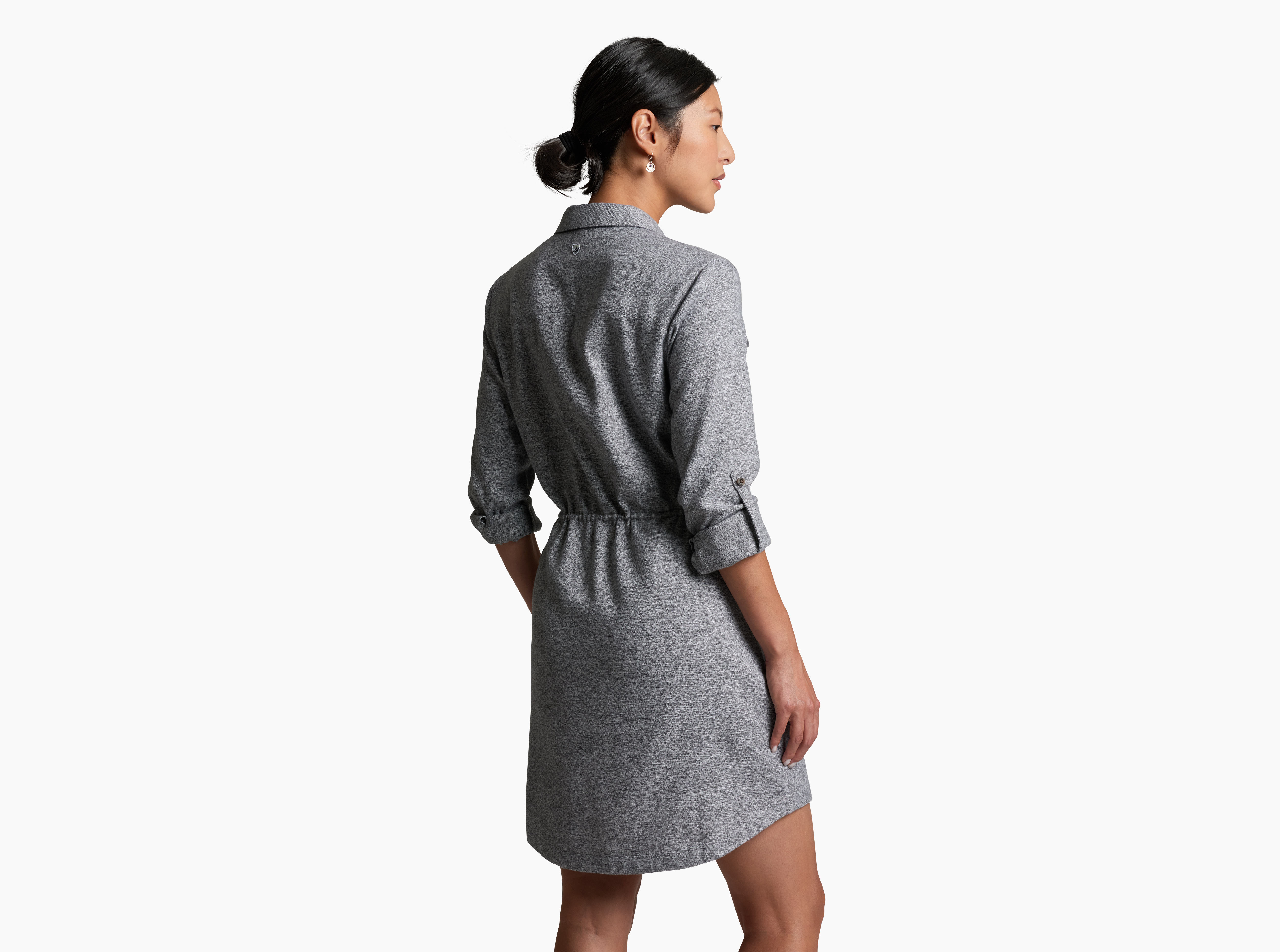 grey flannel dress Ash Grey Warm Cotton Flannel High Neck Midi Dress 46" / Custom Height (Free)