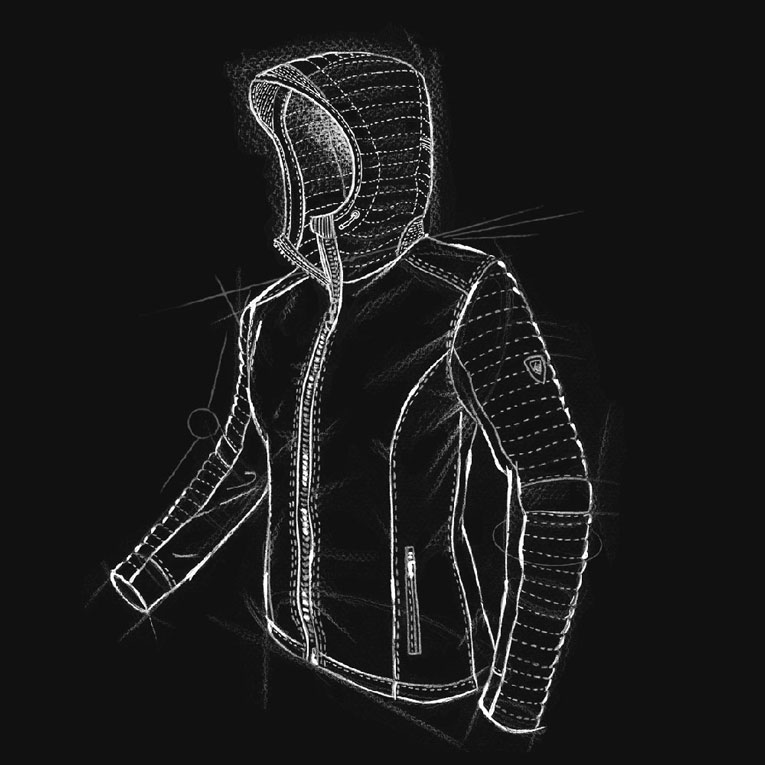 A technical drawing of KUHL women's Firefly Hoody
