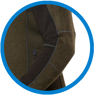 A detail studio photo of articulated left sleeve of men's Interceptr jacket
